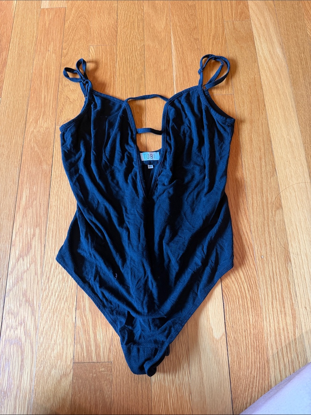 Tobi Black Strappy V-Plunge One-Piece Bodysuit